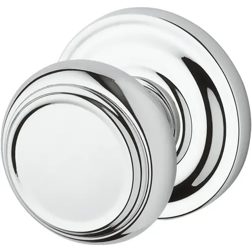 Passage Traditional Knob and Traditional Round Rose with 6AL Latch and Dual Strike Bright Chrome Finish