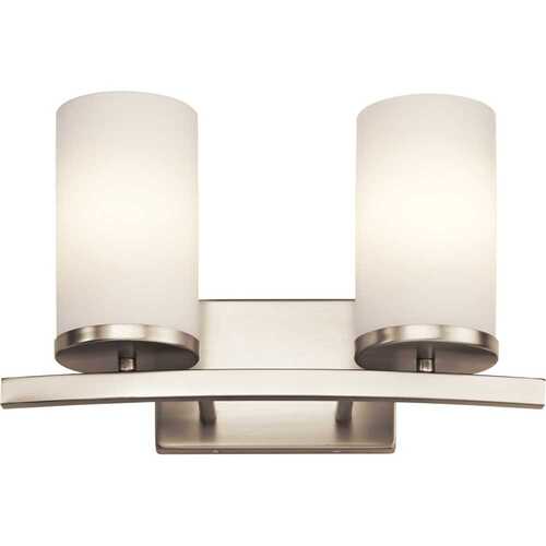 2 Light Vanity With Brushed NICKEL Finish And Satin Etched Cased Opal