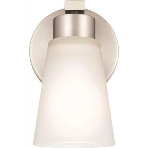 Brushed NICKEL Light Wall Sconce With Satin Etched Glass Shades