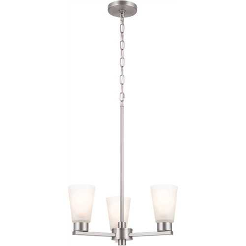 Chandelier With Satin Etched Glass Shades In Brushed NICKEL