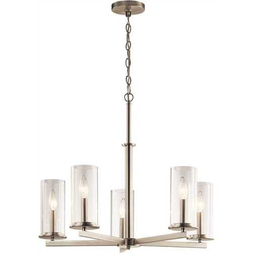 22.25" 5 Light Chandelier In Brushed NICKEL And Clear Glass