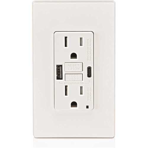 Leviton 002-GUAC1-00W Smartlockpro Self-Test Gfci With 24w Type A/c Usb, 15 Amp, White