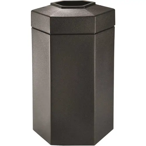 Polytec Hexagon Trash Receptacle, 50 Gallon, Black