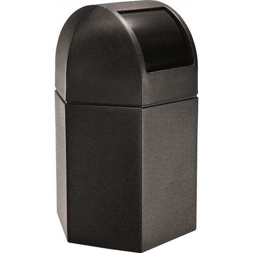 COMMERCIAL ZONE 73790199 45 Gallon Polytec Hexagon Black Trash Can With Dome Lid