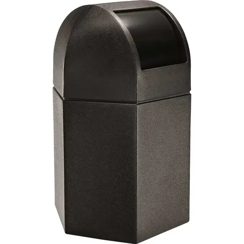 45 Gallon Polytec Hexagon Black Trash Can With Dome Lid