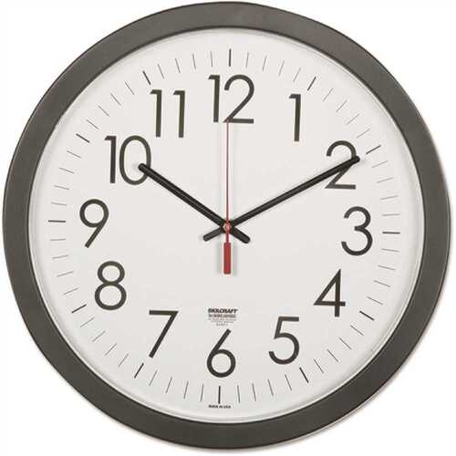 Quartz Wall Clock, 14.5 Overall Diameter, Black Case, 1 AA