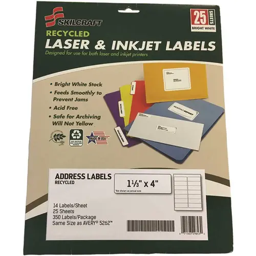 Recycled Laser & Inkjet Printer Labels, 1.33x4, 14/sheet, 25 Sheets