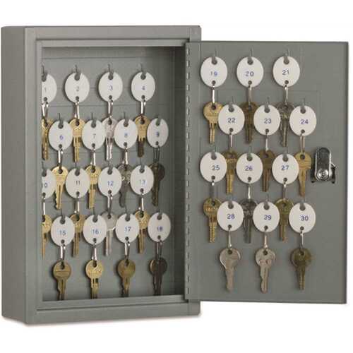 Locking Key Cabinet, 30, 8w X 2 5/8d X 12 1/4h, Gray