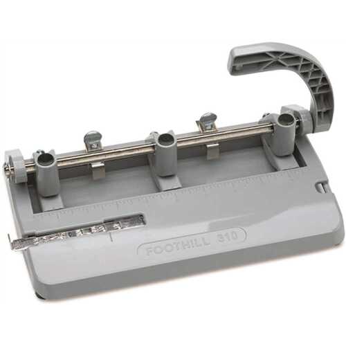 Heavy-Duty Three-Hole Punch, 13/32 Holes, Gray