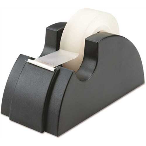 Desktop Tape Dispenser, Rubber Feet, Serrated Cutting Edge, Black