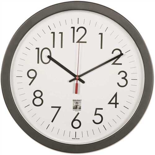 Self-Set Wall Clock, 14.5 Overall Diameter, Black Case, 1 AA