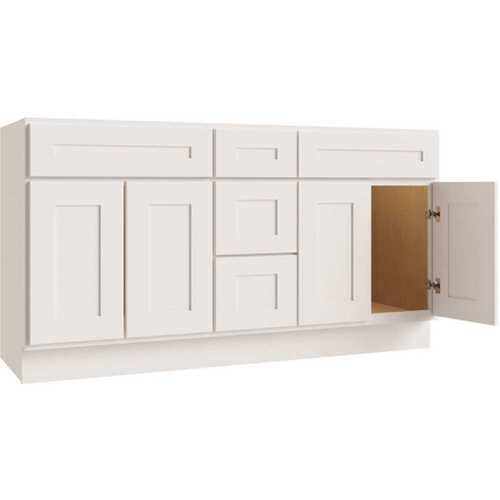 Luxor 3-Drawer Vanity Base Cabinet, 5-Pc Drawer, 60"w Shaker White