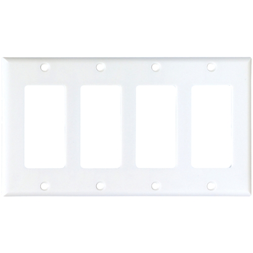 Wallplate, 4-1/2 in L, 8.19 in W, 4 -Gang, Thermoset, White, High-Gloss