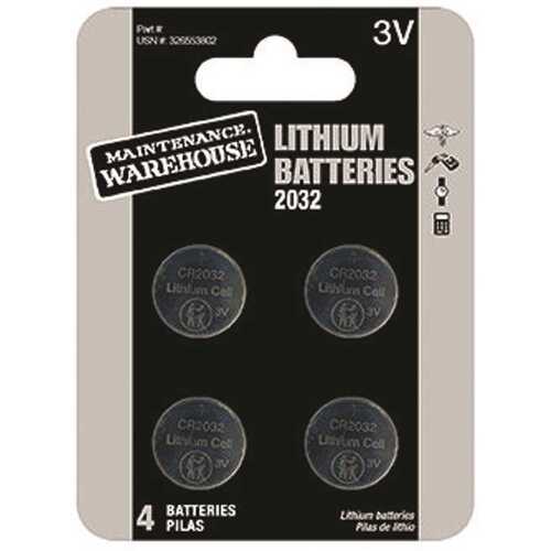 MAINTENANCE WAREHOUSE L2032-4 Cr2032 Button Cell Lithium Battery