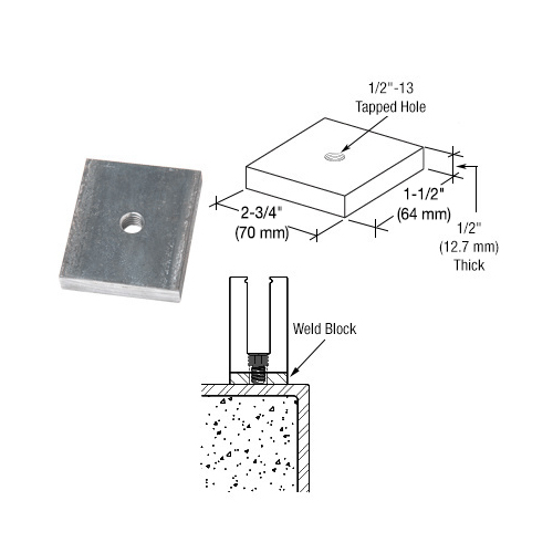 CRL BSWB712 1/2" Mill Steel Weld Blocks for B7S, 8B34, L56S, and 9BL56 Base Shoes - 10/Pk