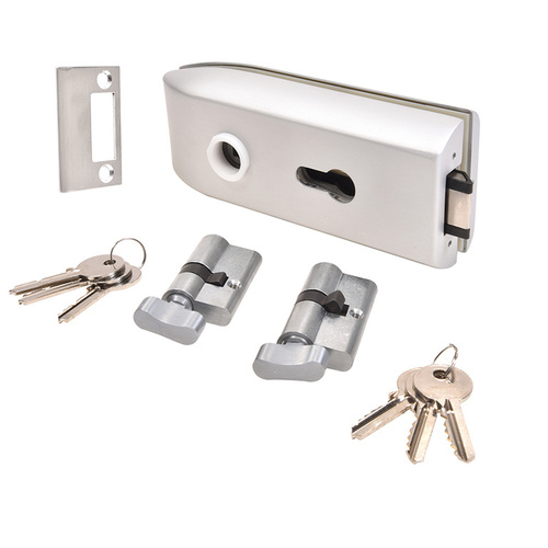 Clear Anodized Glass Mounted Latch with Lock and Thumbturn