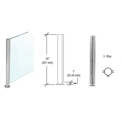 Brushed Stainless 18" x 1" SBPP08 Slimline Series Round 3-Way Partition Post