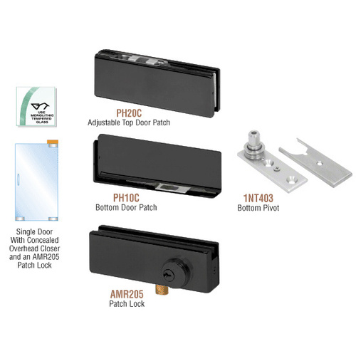 Matte Black North American Patch Door Kit for Use with Overhead Door Closer - With Lock