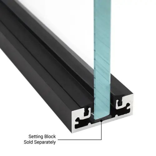 1-7/8" x 11/16" Narrow Shallow Channel 120" Stock Length Includes Gasket for 3/8" Glass - Matte Black