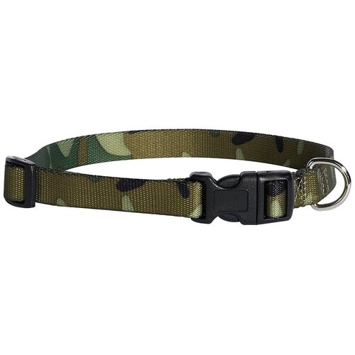 Dog Collar, D-Ring Link, 6 to 10 in L Collar, 3/8 in W Collar, Nylon, Green Camo