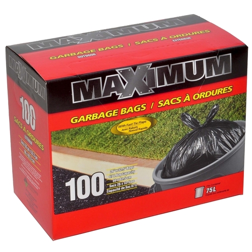 MAXIMUM Garbage Bag, 67 L Capacity, Plastic, Black - pack of 100