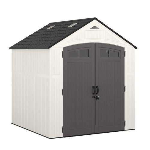 Suncast BMS7704 Ridgeland Storage Shed, 327 cu-ft Capacity, 7 ft 4 in W, 7 ft 1-1/4 in D, 8 ft 2 in H, Resin