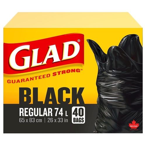 GLAD 30311 Easy-Tie 11858 Garbage Bag, Regular, 67 L, Plastic, Black - pack of 40