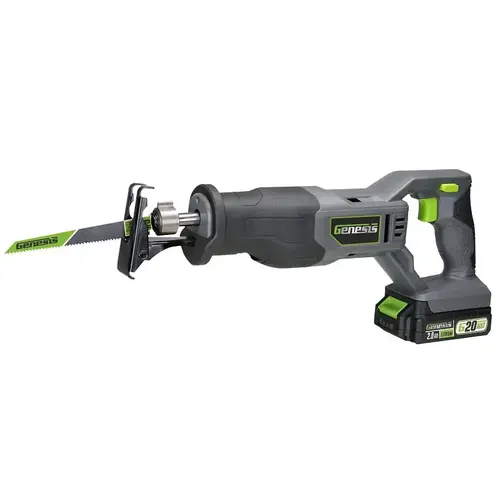 Genesis GLRS20B G20 Max Variable Speed Reciprocating Saw, Battery Included, 20 V, 2 Ah, 1 in L Stroke