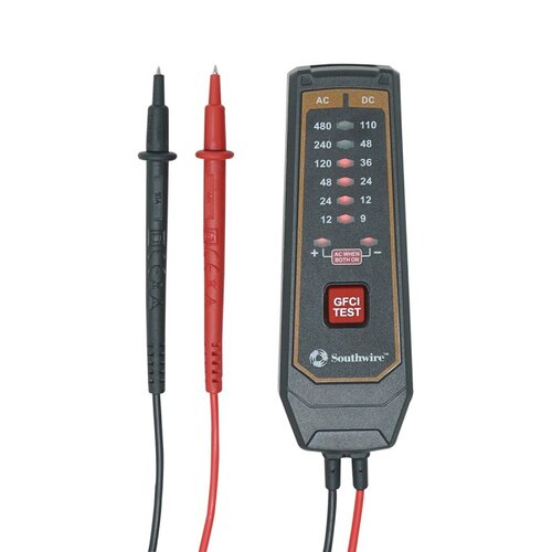 Southwire 41151S Tester, 12 to 480 VAC, 9 to 110 VDC, LED Display, Functions: GFCI, Voltage