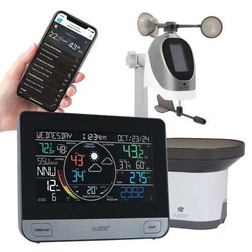 Professional Weather Station, Battery, 32 to 122 deg F, 10 to 99 % Humidity Range, LCD Display