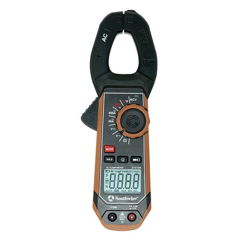 Southwire 21510N 65031540 Clamp Meter, 600 V, Backlit Display, Functions: AC and DC Voltage, AC Current, Brown