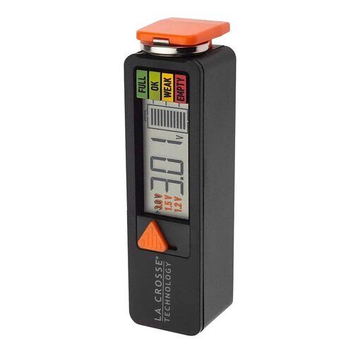 La Crosse 911-143 Battery Tester, For: AAA, AA, C, D, N, 9V and Any 3V Button Cell Batteries