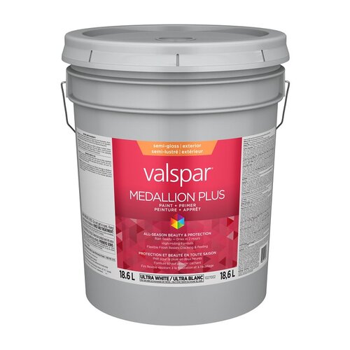 Exterior Paint and Primer, Acrylic, Semi-Gloss, Ultra White, 5 gal