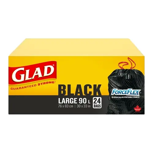 Trash Bag, L, 90 L, Black - pack of 24