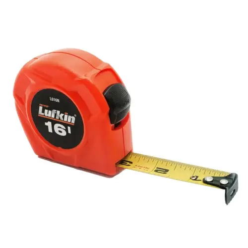 L600N Series Tape Measure, 16 ft L Blade, 3/4 in W Blade, Steel Blade, Plastic Case, Orange Case