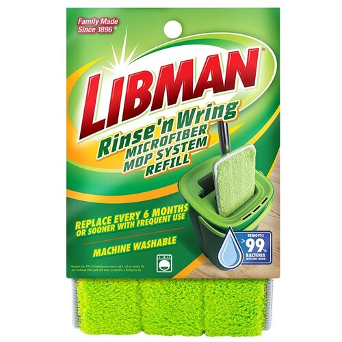 The Libman Company 1676 Rinse 'n Wring Mop Refill, Loop and Hook, Microfiber, Green
