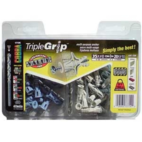 Triple Grip 175K #8 x 1-1/4 in. and #10 x 1-1/2 in. Anchors with Screws Blue/Gray - pack of 55