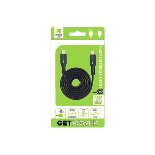 GetPower GP-USBC-USBC USB Charge/Sync Cable Black Hi-Speed For Universal 3 ft. L Black