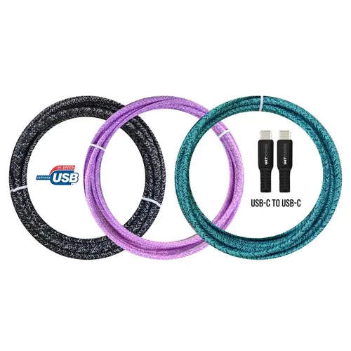 ARIES MFG GP-XL-BRDC-C USB-C to USB-C Power Delivery Charging Cable, 10 Ft. Assorted