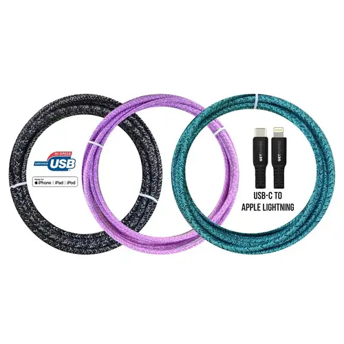 ARIES MFG GP-XL-BRDC-L Apple Lightning to USB-C Power Delivery Charging Cable, 10 Ft,. Assorted