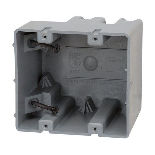 Southwire MSB2G Device Box, 2 -Gang, 4 -Knockout, 1/2 in Knockout, PVC, Gray, Wall Mounting