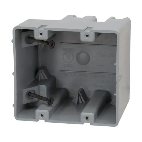 Device Box, 2 -Gang, 4 -Knockout, 1/2 in Knockout, PVC, Gray, Wall Mounting