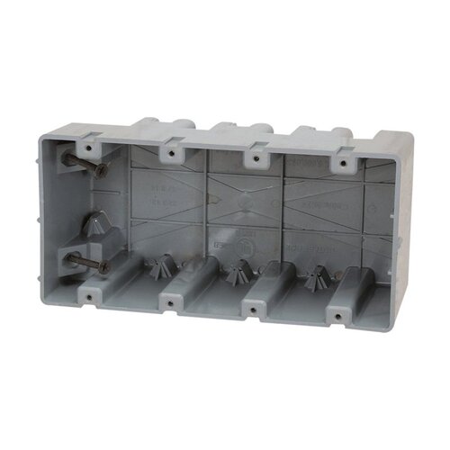 Device Box, 4 -Gang, PVC, Gray, Screw Mounting