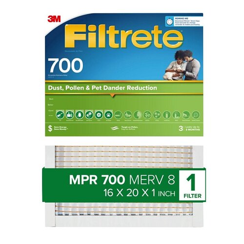 Air Filter 16" W X 20" H X 1" D Fiberglass 8 MERV Pleated