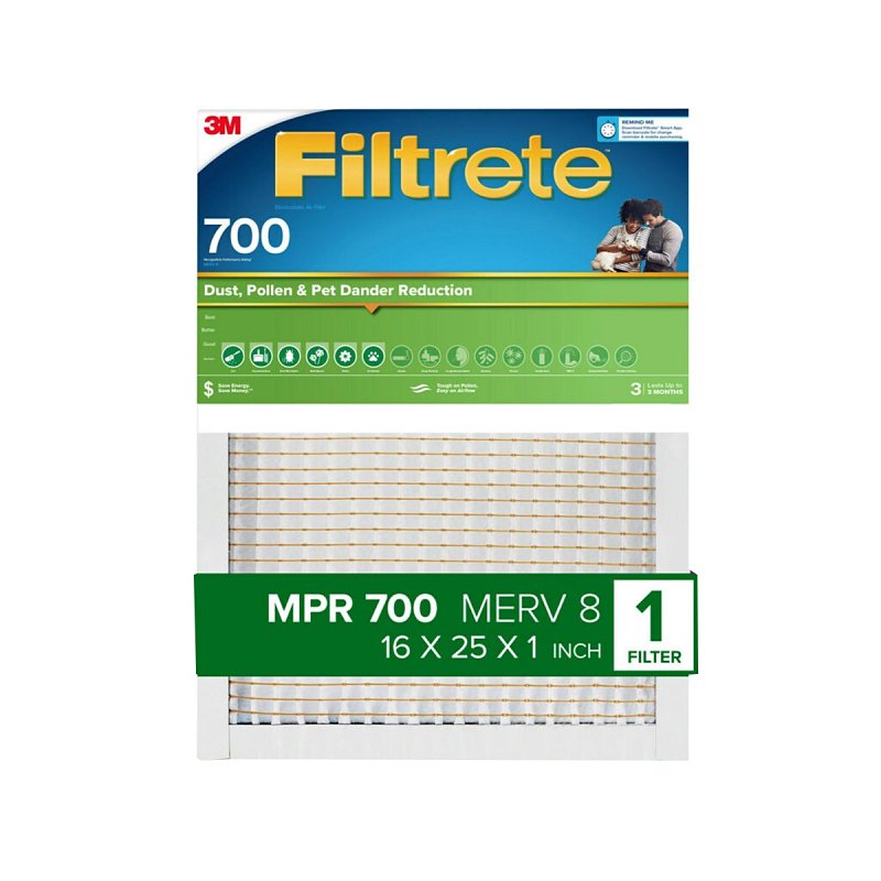 3M 701-4 Air Filter 16" W X 25" H X 1" D Fiberglass 8 MERV Pleated