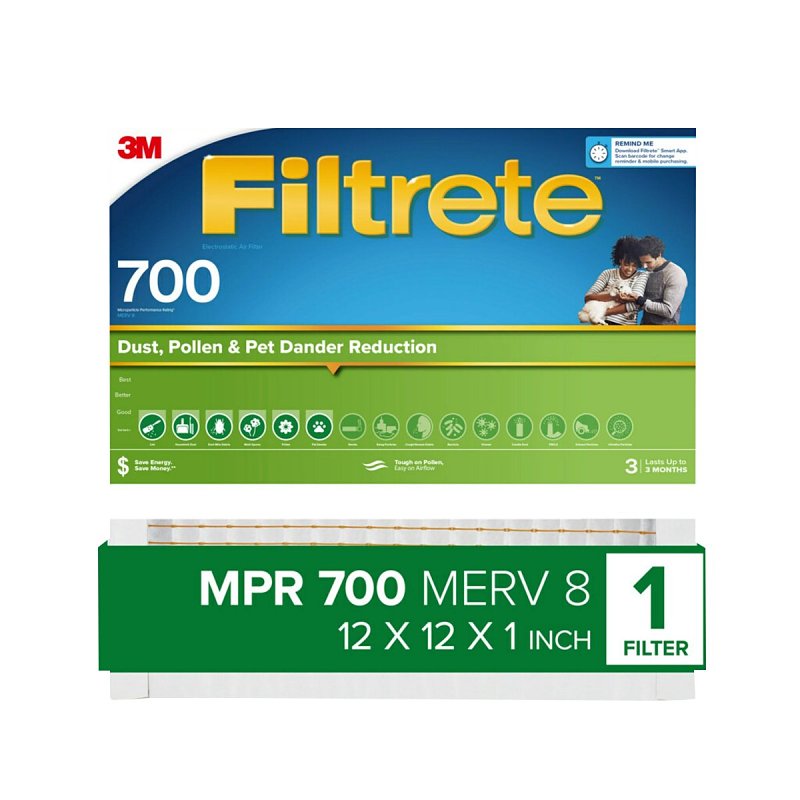 Filtrete 710-4 Air Filter 12" W X 12" H X 1" D Fiberglass 8 MERV Pleated