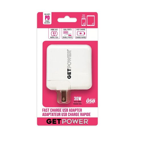 USB AC Adapter, 2 -USB Port, White