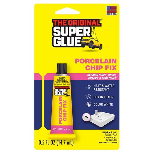 The Original Super Glue 11710232 All Purpose Super Glue Porcelain Chip Fix High Strength 0.5 oz White