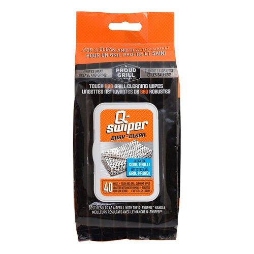 Proud Grill 2400C Q-Swiper BBQ Grill Cleaning Wipe Refill, Black/White - pack of 40