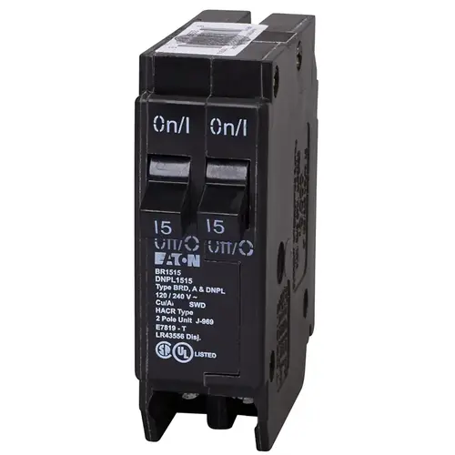 Circuit Breaker, Duplex, Type DNPL, 15 A, 2-Pole, 120 VAC, Long Time, Instantaneous, Independent Trip